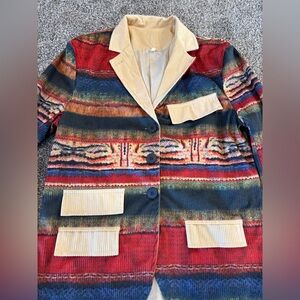 Aztec Vintage Colorful Striped Blazer Corduroy with Pockets Lined Medium